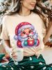 Sparkly Santa Claus Womens T Shirt Sweet Hot Chocolate Cup Christmas Graphic Tee Short Sleeve Casual Party Street Ladies Tops