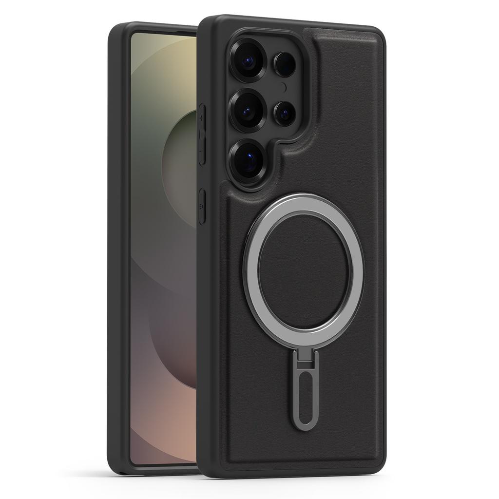 Suitable for Samsung S25ultra Powerful Magnetic Suction Mobile Phone Case S24 Metal Bracket S23plus Anti Fall Leather Case