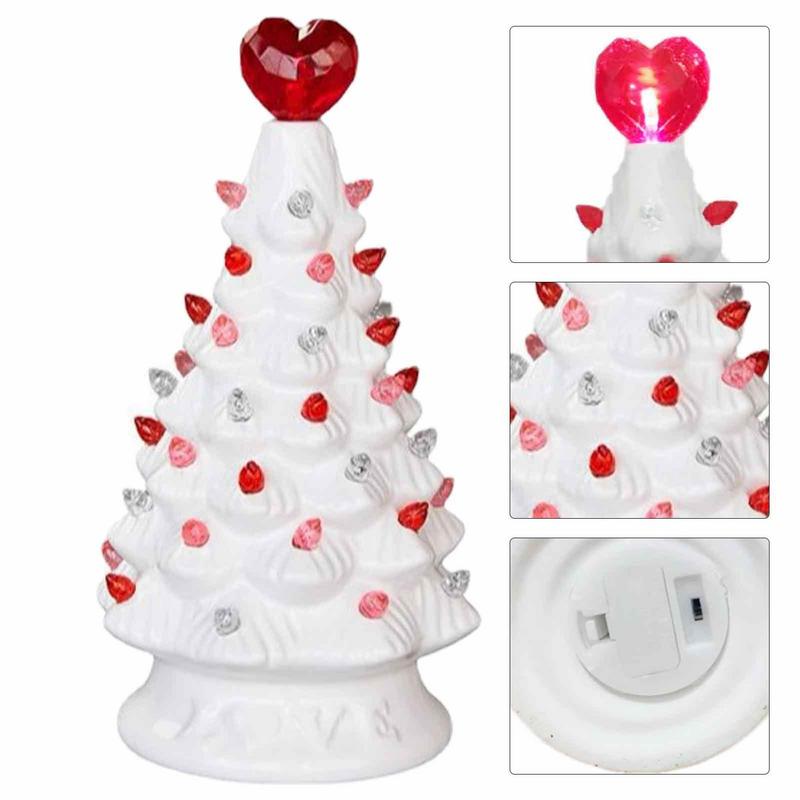 Ceramic Tabletop Tree Battery Operated Tabletop Valentine LED Tree Vintage Christmas Decoration Ceramic Tree With Heart Treetop