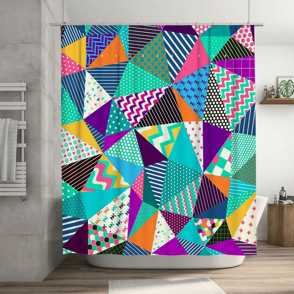 Modern Geometric Shower Curtain with Vibrant Colors Waterproof Fabric Bath Decor for Bathroom Available in Multiple Sizes on Ali