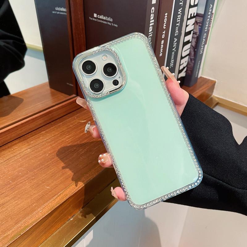 Applicable To Apple 16proMax Flash Edge Drilling Mobile Phone Case Light Luxury IPhone 15 Candy Solid Color 14 Simple Protective Case