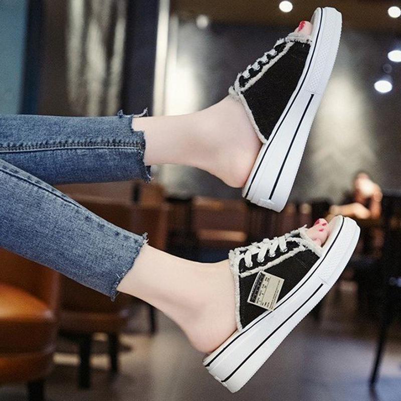 open toe canvas shoes