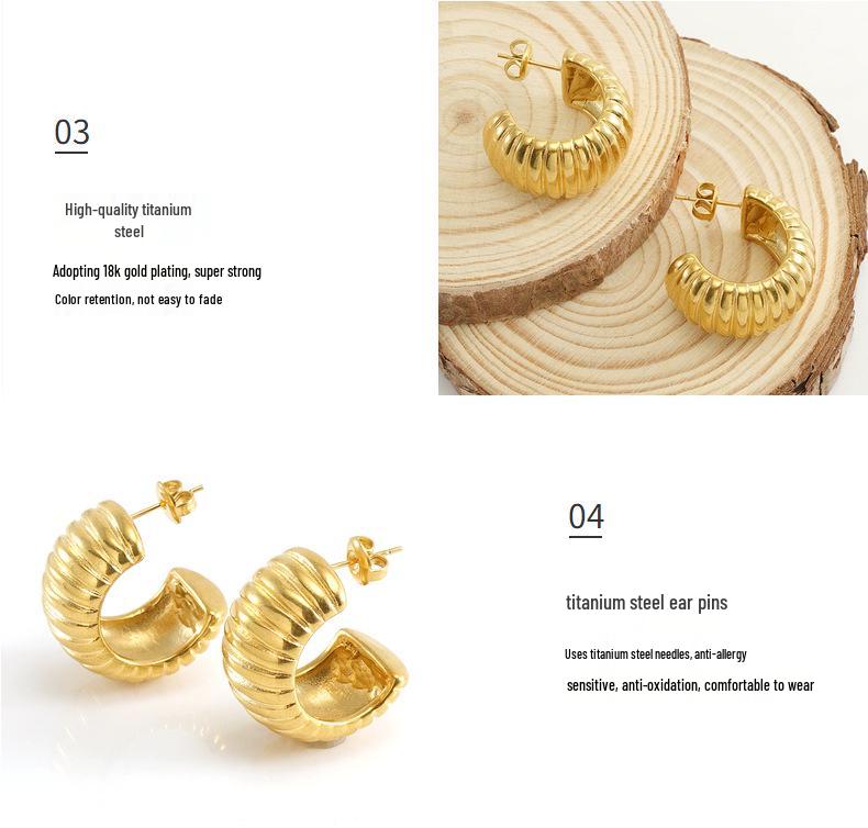 18k Gold Stainless Steel Geometric U-Shaped Earrings for Women