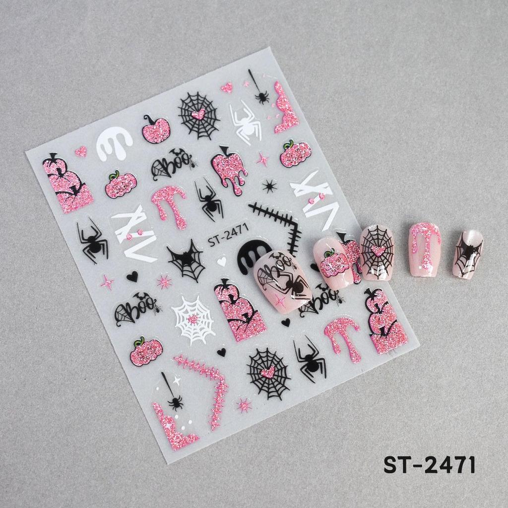Hot Sale Halloween Nail Art Stickers: Sweet Cool Style with Spiders, Pumpkins, Ghosts, and Glitter Black Designs