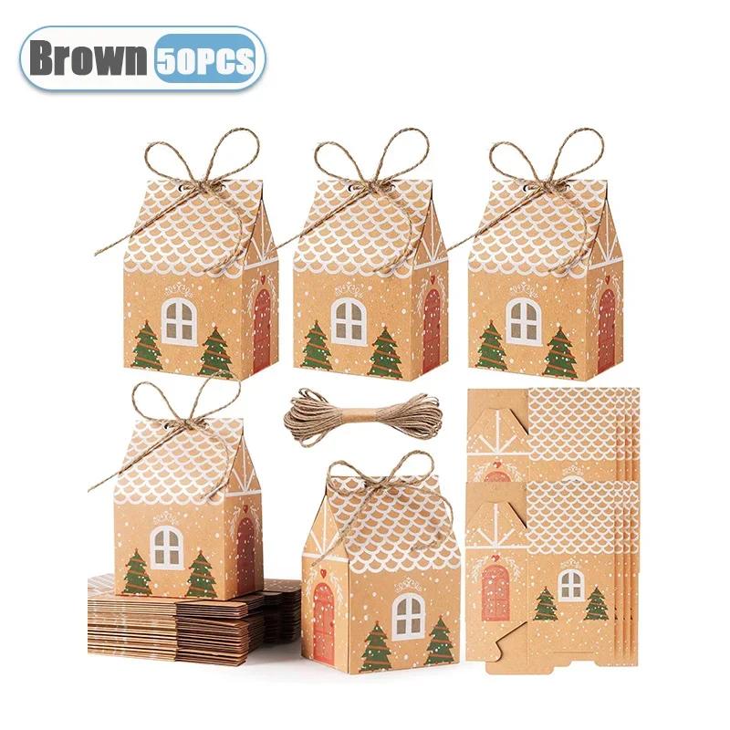 

50 шт. Крафт-бумажные коробки для конфет Рождественские подарочные пакеты для подвешивания на елку Праздничный декор Свадебные сувениры Мини-коробки для угощений 1Bag-50PCS