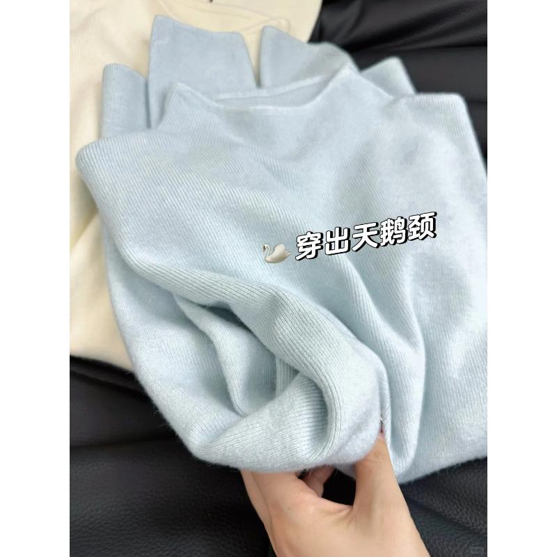 Autumn and winter milk blue soft waxy semi-turtleneck stacked solid color sweater women's inner bottoming shirt simple knitted top