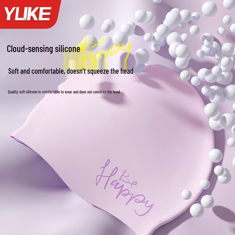 Comfortable Waterproof Silicone Swimming Cap - Ear Protection for Long Hair, Unisex Large Size, Printed Design