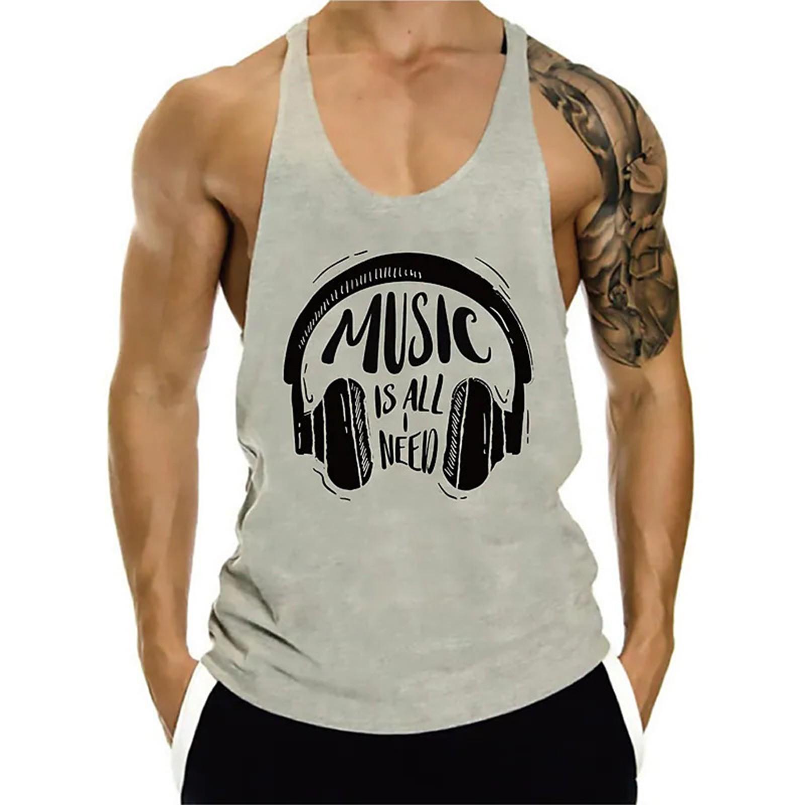 

Летняя мужская музыкальная гарнитура с цифровым принтом и молодежным жилетом с узором M