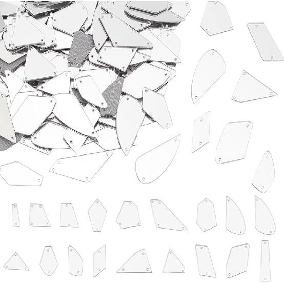 PH PandaHall 180pcs Sew on Mirror Rhinestones 18 Style Sew on Acrylic Mirror, Flat Back Mirror Beads Acrylic Pieces with Holes for Costume Evening