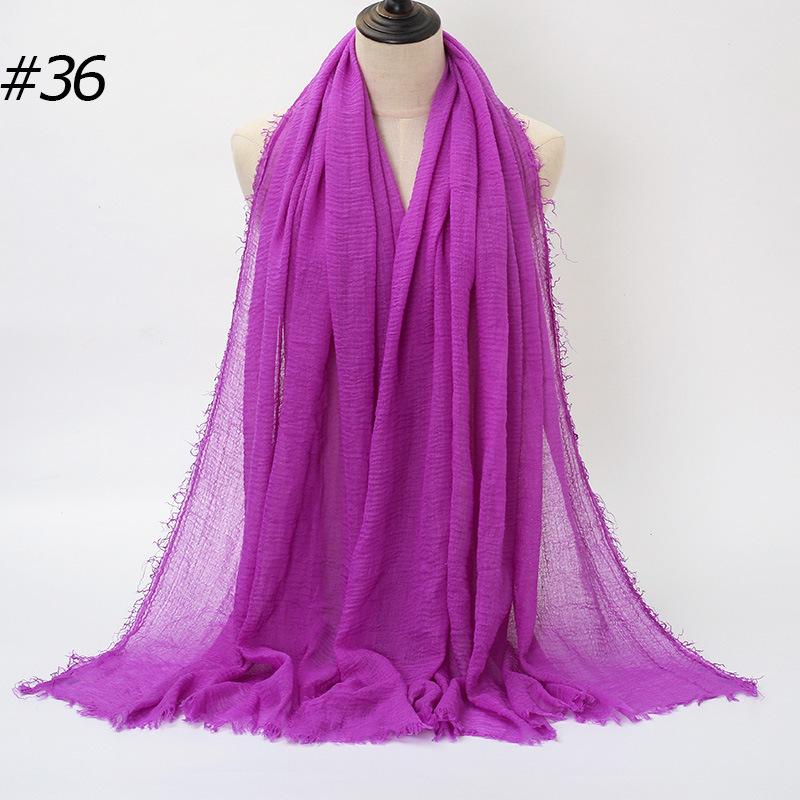 Solid Color Wrinkled Cotton-Linen Feel Women's Headscarf with Fur Edge