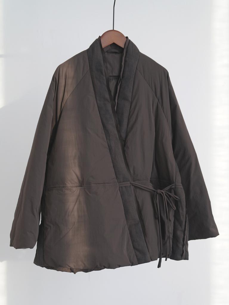 Johnature Women Vintage Winter White Down Coats Belt Patchwork Color Bandage Chinese Style Long Sleeve V-Neck Coat