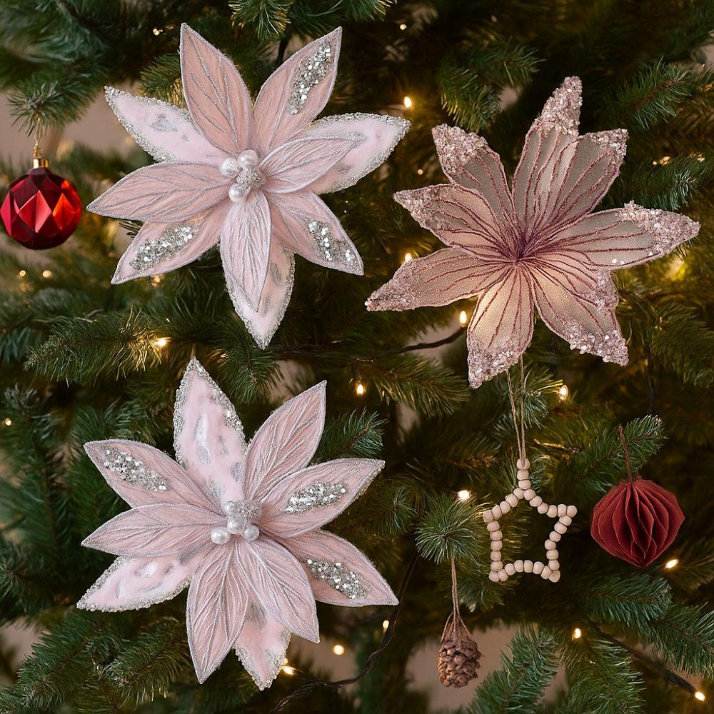 Large Glitter Christmas Poinsettia Flower Sequins Handmade Craft Xmas Tree Flower Simulated Realistic