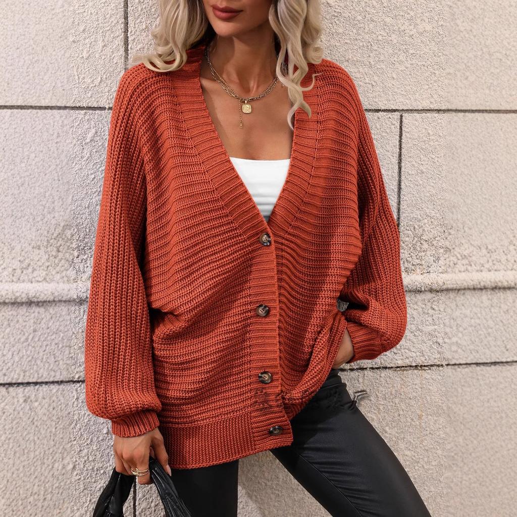Winter knitted women's European beautiful women's sweater solid color knitted cardigan loose sweater women