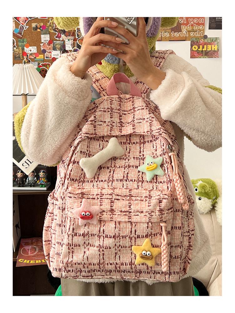 Plaid Cute Japanese Backpack for Girls - Versatile Travel & College Bag