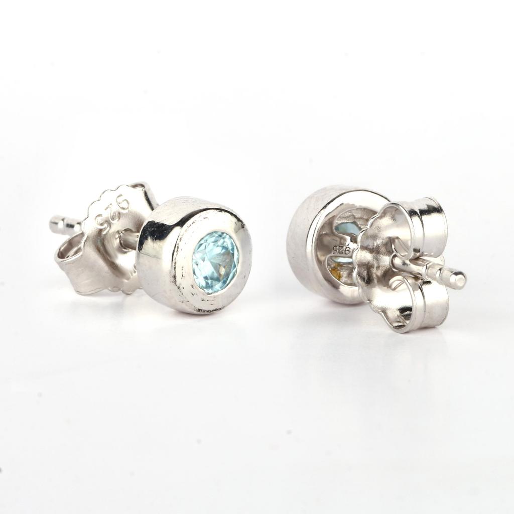 Blue Zircon Stud Earrings 925 Sterling Silver Rhodium Plated Fine Jewelry Gift for Her