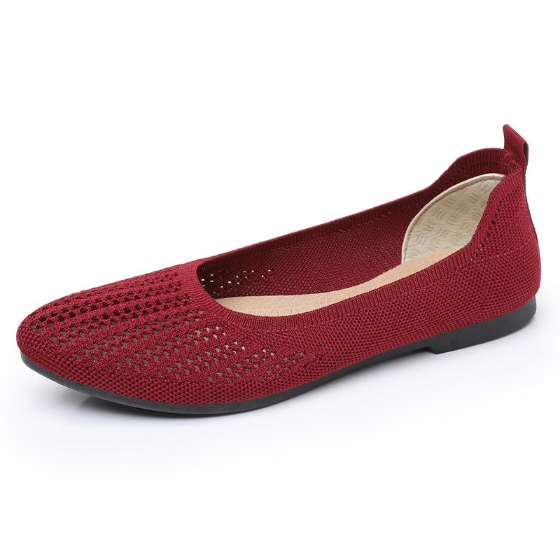 New Summer Women's Shoes Soft Sole Soft Breathable Fashionable Casual Shoes Shallow Mouth Flying Mesh Flat Beanie Shoes