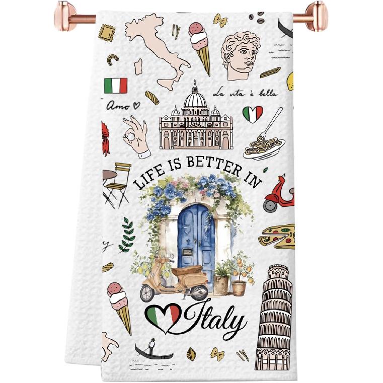 WCGXKO Italy Gift Life is Better in Italy Kitchen Towel Rome Italy Souvenirs Italian Flag Gift Italy Traveller Gift (Italy Towel)
