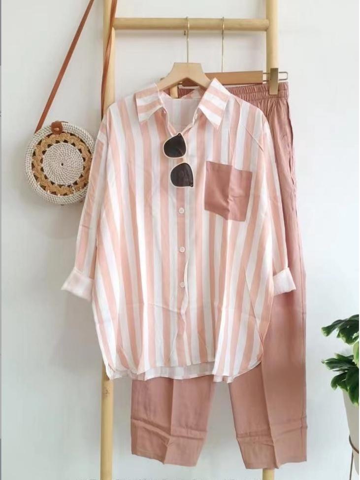 Women's Striped Casual Loose Slimming Set: New Fashionable & Comfortable