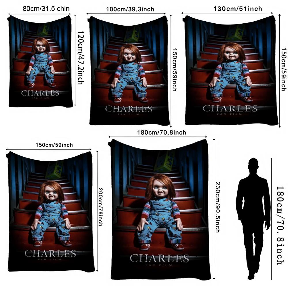 Good Guys Classic Horror Doll Pattern Theme Flannel Blanket Warm Comfortable Fleece Blanket For Office Sofa Party Decor Halloween Gift