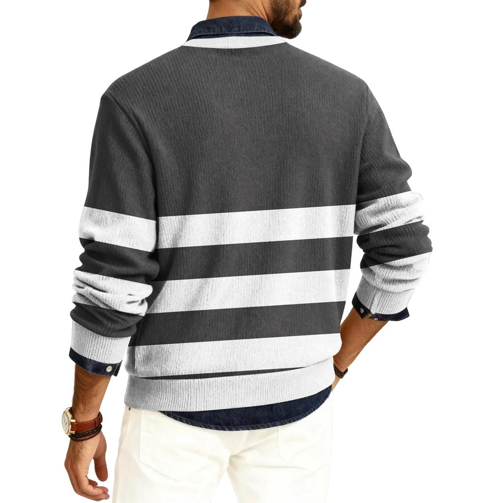 Męski sweter z okrągłym dekoltem, długim rękawem i prążkowanej dzianiny