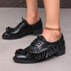 2025 New Women Ruffles Designer Lace Up Shoes Cowhide Genuine  Pumps Comfortable Low Cut Low Heels Shoes Party Footwear