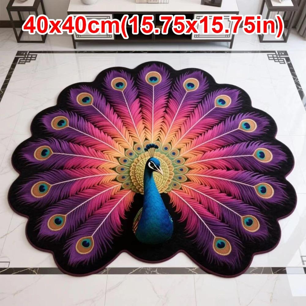 Soft Peacock Carpet Non-slip Bathroom Floor Mat Portable Blanket  for Living Room Tea Table Bedside