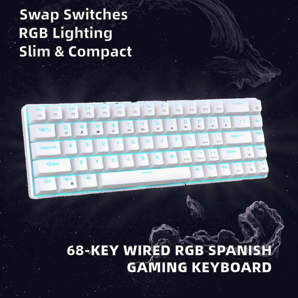 Mini Design Custom 68-Key Wired Mechanical Gaming Keyboard Red Axis Switches USB Type-C RGB Backlit 60% Gamer Keyboard