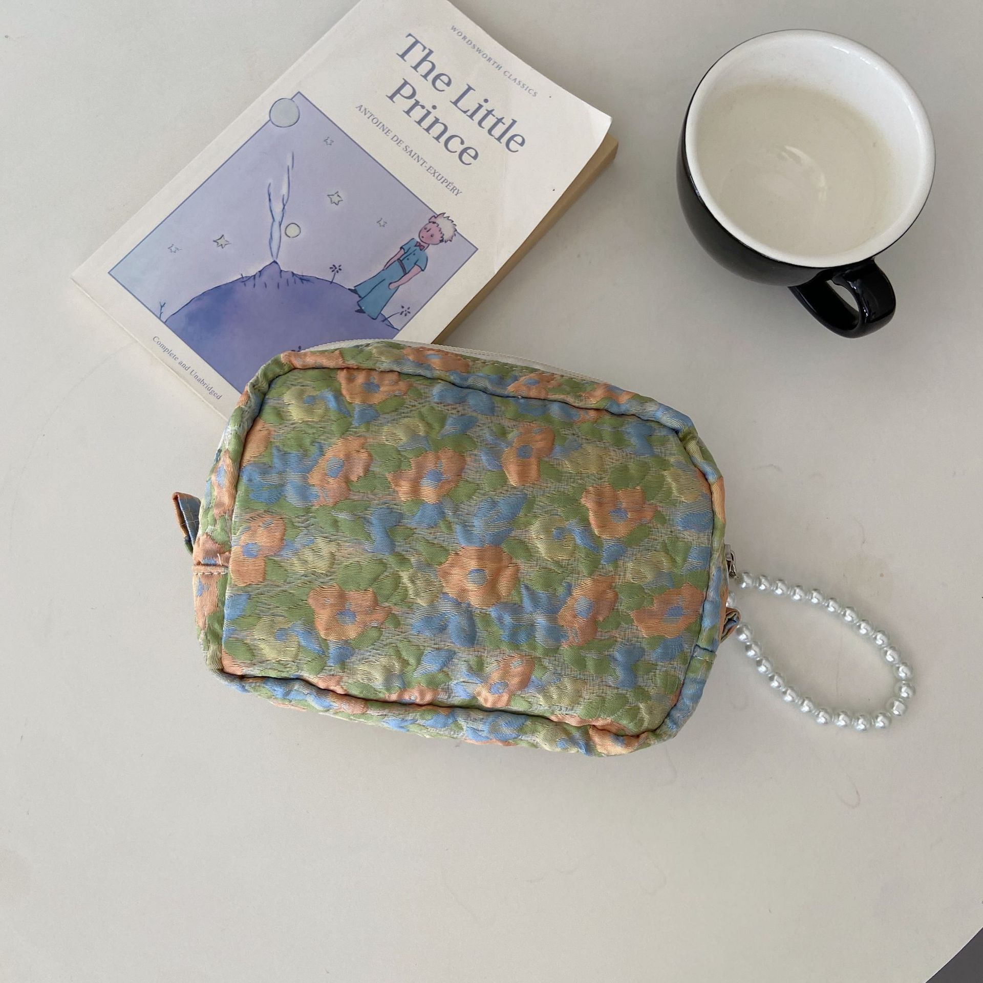 Women Pearl Pendant Tassel Portable Embossed Storage Small Chic Cosmetic Bag OneSize