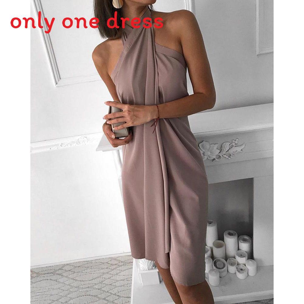 Casual Summer Slip Dress With Tie Neck And Knit Fabric For Women