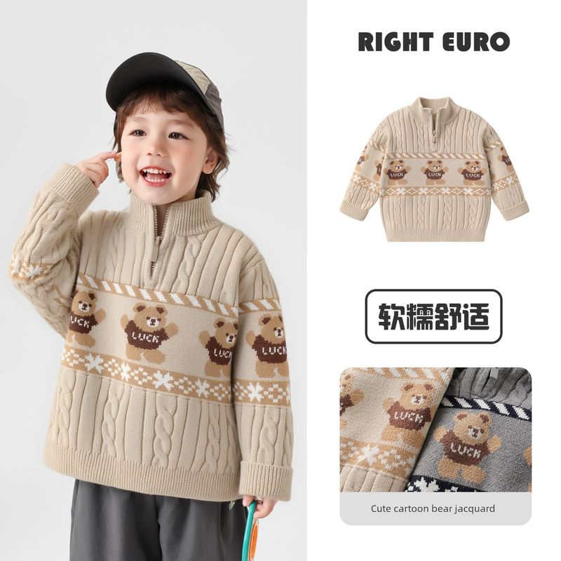 Boys' Half-Turtleneck Sweater Spring Outfit Baby Knitwear 2025 New Autumn and Winter Style Children's Clothing Spring Top Trendy