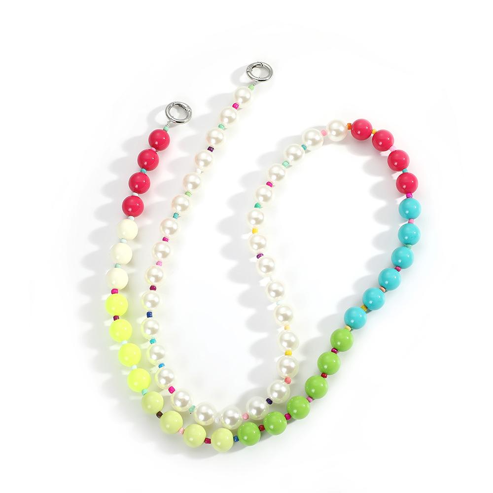INS style new pearl acrylic colored bead long anti-loss portable diagonal span hand carry fashion chain mobile phone chain