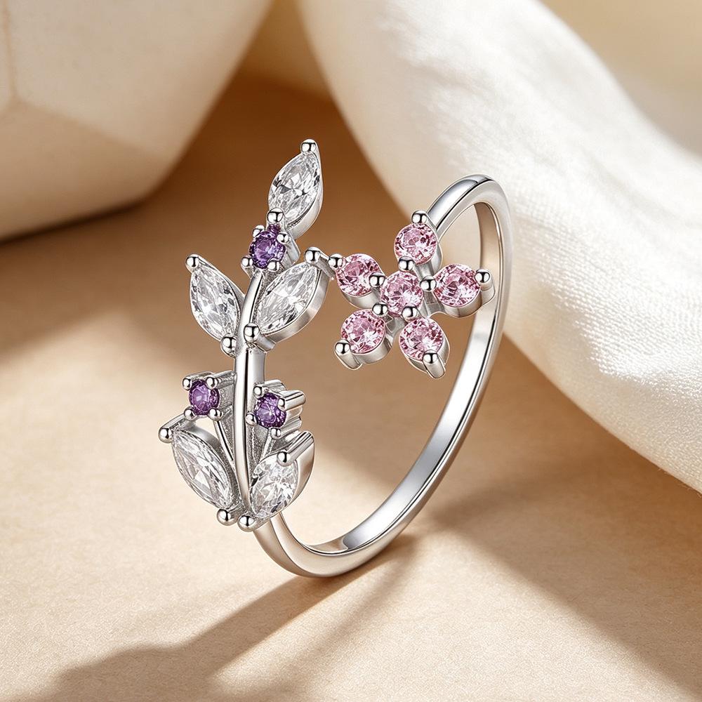 S925 Sterling Silver Mori Floral Leaf Open Adjustable Ring for Women - Sweet Niche Design