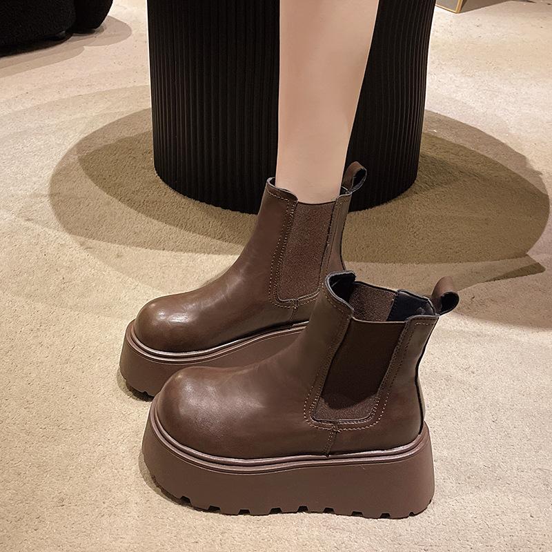 Smoke boots 2025 autumn and winter new fleece thickened thick sole heightening Martin boots women's fashion Chelsea boots