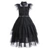 Abito da sera in rete da ragazza per cosplay della Famiglia Addams di Mercoledì con accessori (Taglia unica)