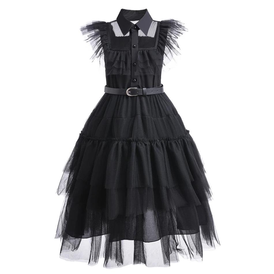 Abito da sera in rete da ragazza per cosplay della Famiglia Addams di Mercoledì con accessori (Taglia unica)