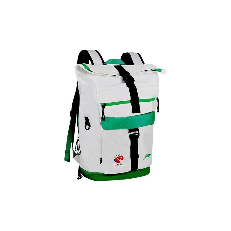 Li Ning CBA Series Sports Training Casual Versatile Large Capacity Polyester Backpack Unisex Backpack White Green ABSU289-4 White Green