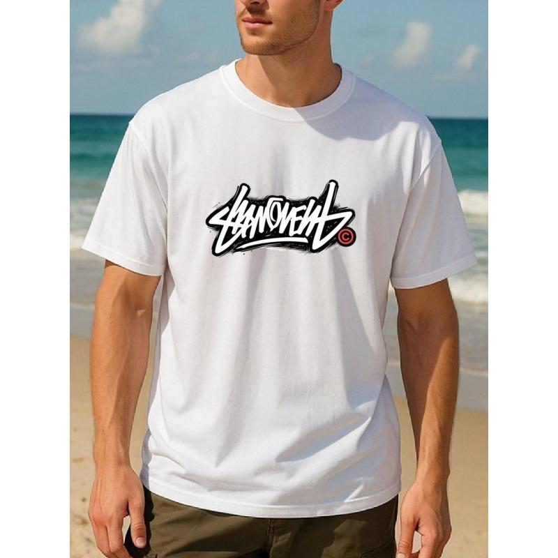 European sizes Doodle-style Logo Street Cool Print T-shirt | Highly Versatile for Fitness Training, Casual Short-sleeved, Men'S Clothing, Crew Neck