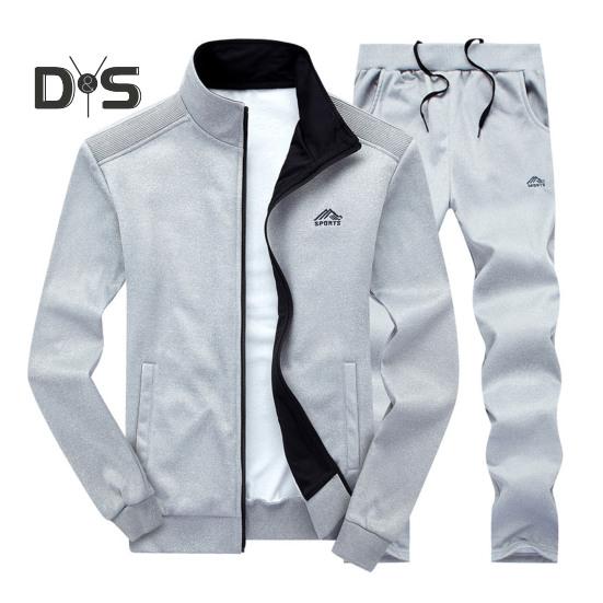 

2 шт./компл. мужской спортивный костюм с воротником-стойкой, длинным рукавом, застежкой-молнией, пальто, эластичный пояс с завязками, длинные брюки 3XL светло-серый