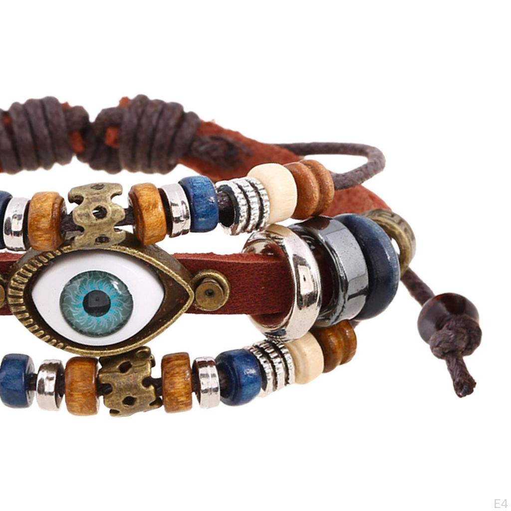 Braided PU Leather Bracelet ,Handmade Beaded ,Adjustable Length Gifts Vintage Hollow Carved