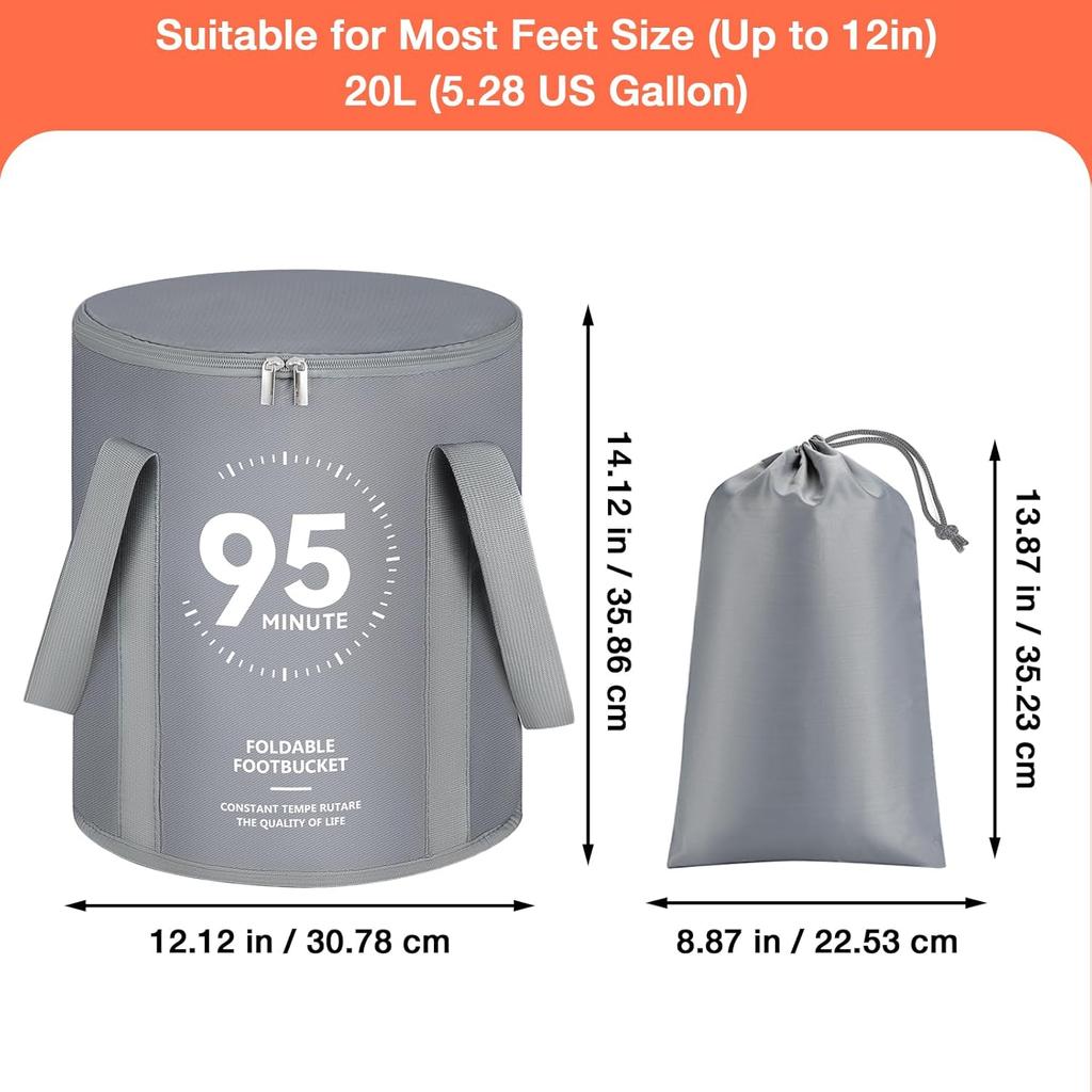 Udefineit 20L Collapsible Foot Bath Basin, Foldable Bucket Foot Soaking Bag, Portable Home Foot Spa Tub with Handle, Multifunctional Travel Foot Bath