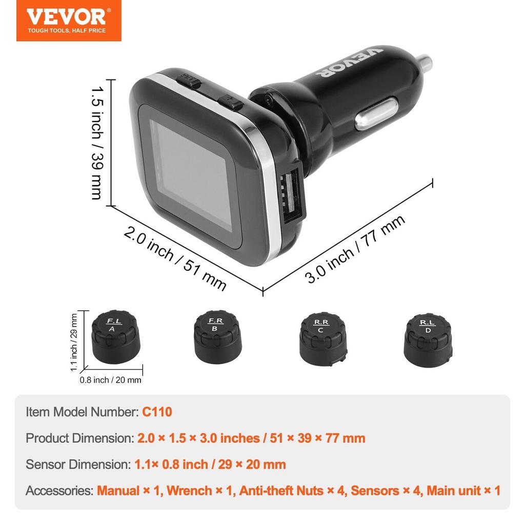 RV Tire Pressure Monitoring System Real Time Trailer TPMS 4 Sensors