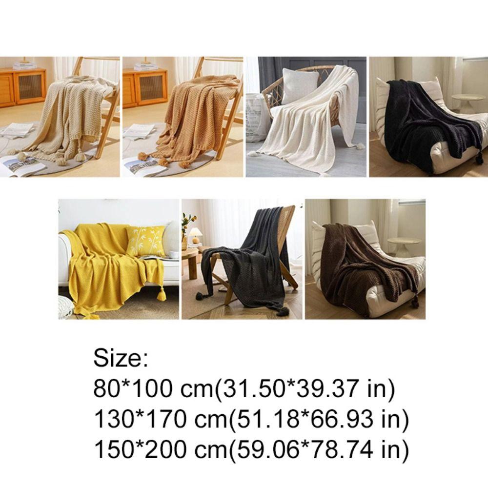 with Tassel Nordic Knitted Blanket Waffle Pattern Sofa Blanket Simple Nap Blanket  Air Condition