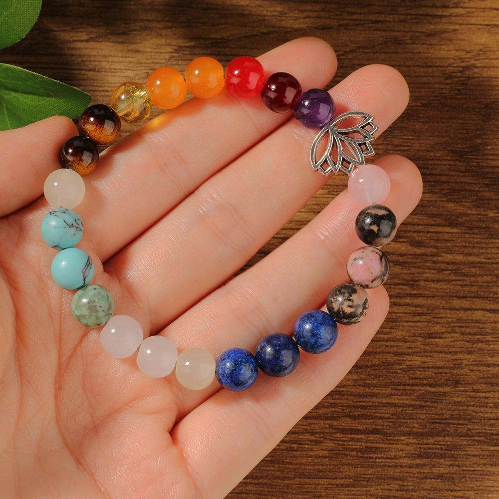 Festive Gifts Chakra Stone Beaded Bracelet With Lotus Charm Spiritual Fashion Jewelry For Men And Women Daily Wear Simple Versatile Accessory