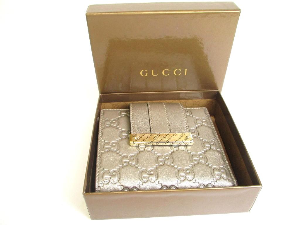 Authentic GUCCI GG Metal Guccissima Gray Signature Leather Bifold Wallet #a879  Refurbished
