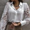 White Sexy Lace Hollow Out Women Blouse Autumn Spring Black Top Vintage Button Up Shirts Long Sleeve Tops