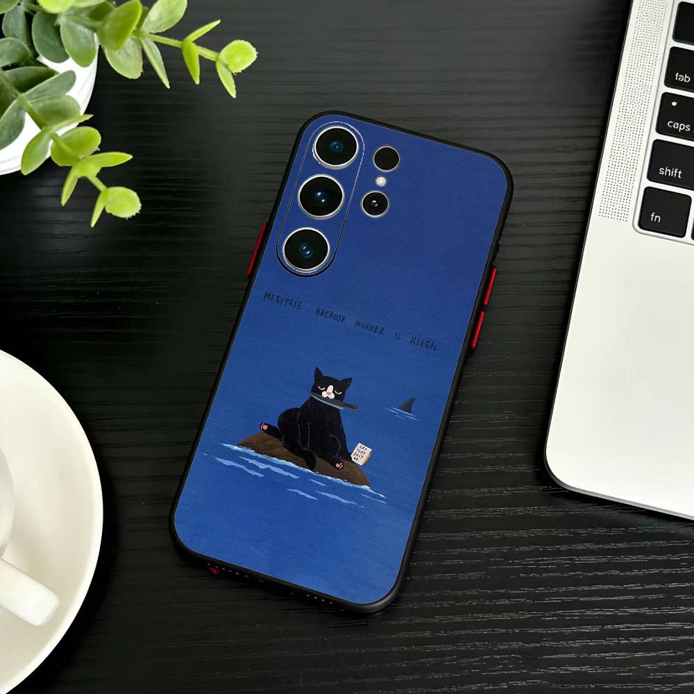 Black Whimsical cat Phone Case For Samsung S26,S25,S24,S23,S22,S21,S20,Plus,Fe,Lite,Others Black Cover