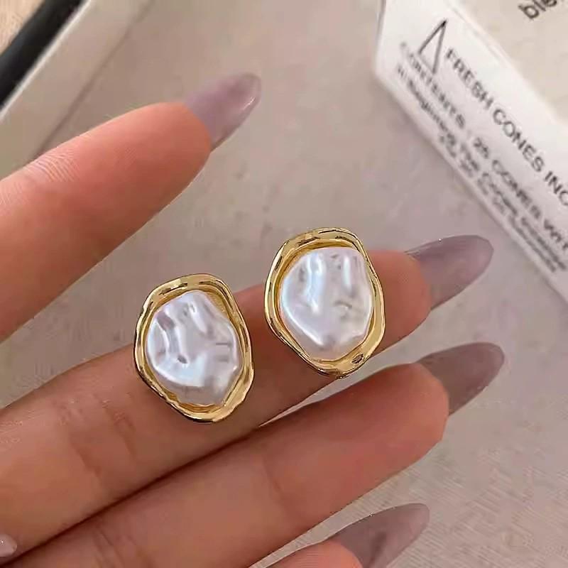 925 Silver Geometric Irregular Pearl Earrings for Women Girl Minimalist Personality Ear Studs Trendy Jewelry Gift