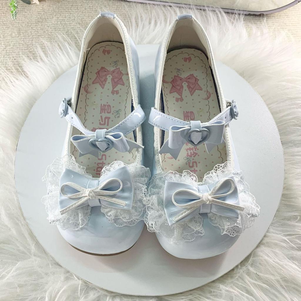 New Lace Bow Ballet Round Head Low Heel Women's Shoes