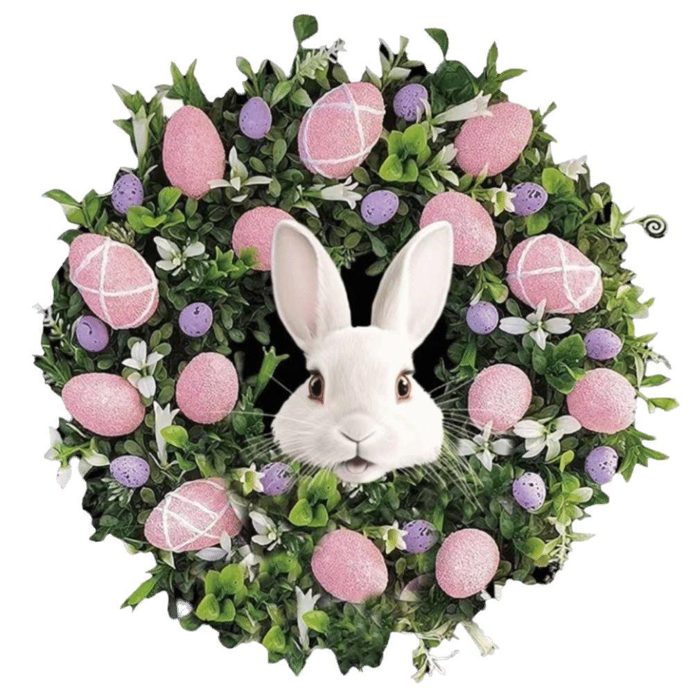 Akryl Dekor Vår Väggbonad Skumägg Påskgirlang Påskhare Krans Dörrhängare