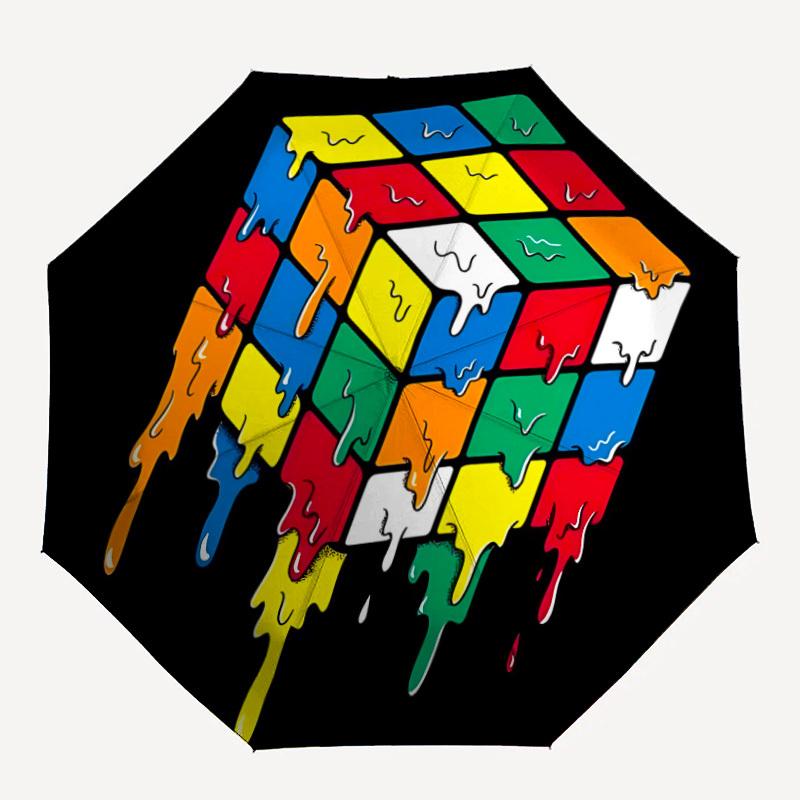 1pc Melting Colors Rubik's Cube Automatic Open/Close Umbrella with Folding Feature Compact Travel Umbrella, Lightweight Design, for Commuting Business